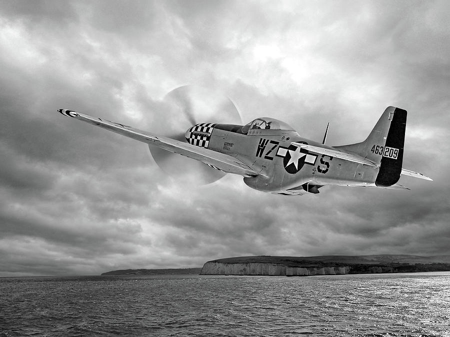 The Mission - p51 Over Dover in Black and White Photograph by Gill Billington