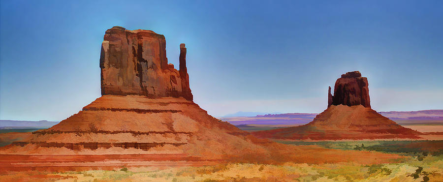 The Mittens at Monument Valley Navaho Tribal Park Digital Painting Photograph by Roger Passman