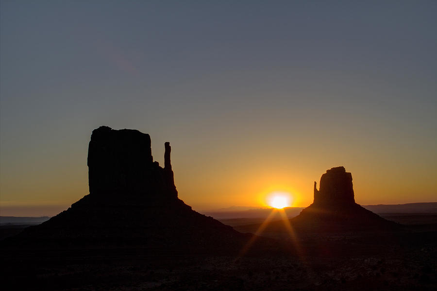 Pictorial Photograph - The Mittens at Sunrise Monument Valley Navaho Tribal Park by Roger Passman