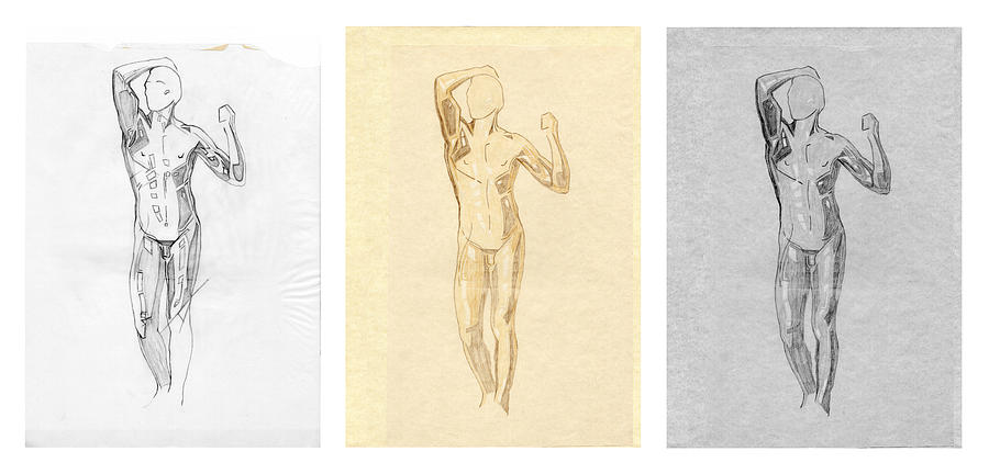 The Modern Age - Triptych - Homage Rodin  Drawing by David Hargreaves