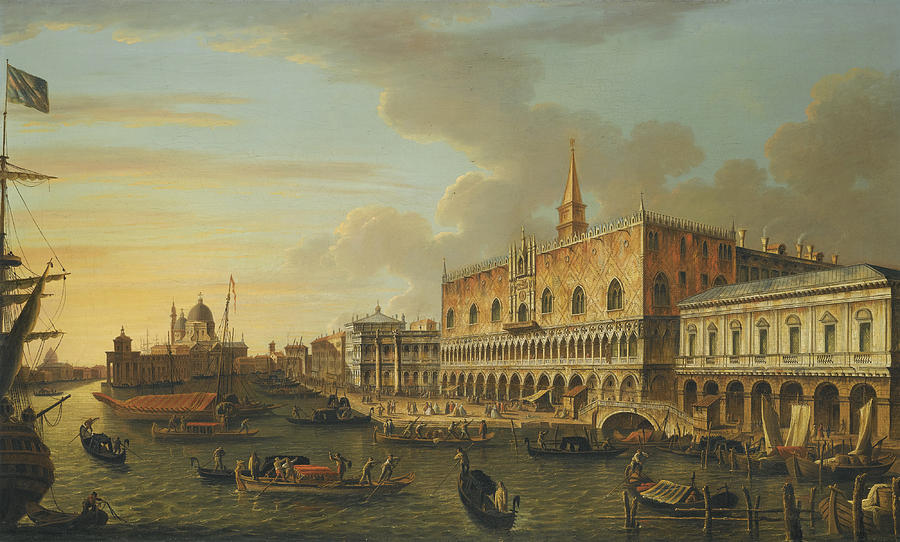 The Molo looking West with the Ducal Palace and the Prison Painting by Follower of Canaletto