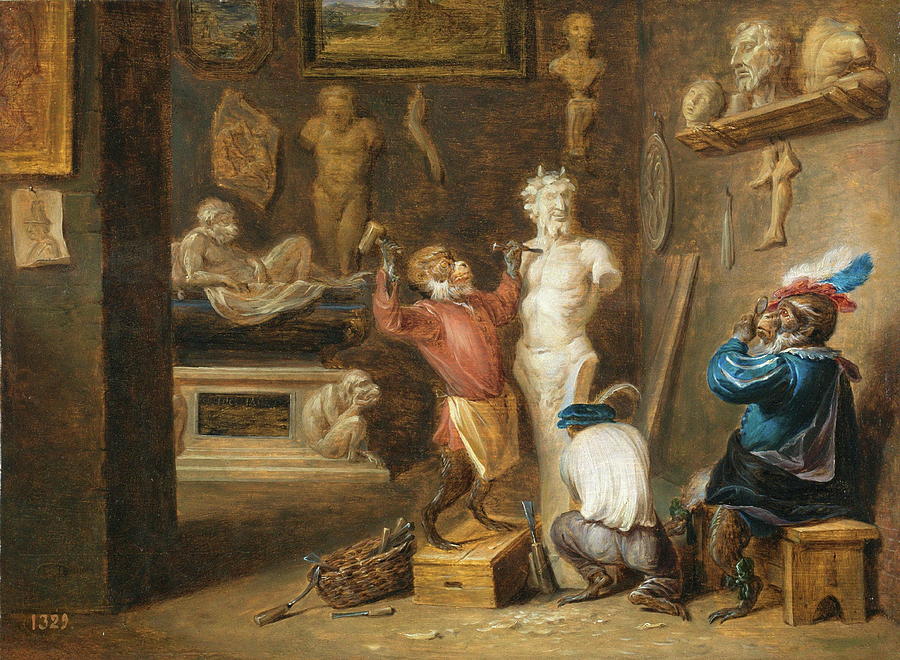 The Monkey Sculptor Painting by Teniers David