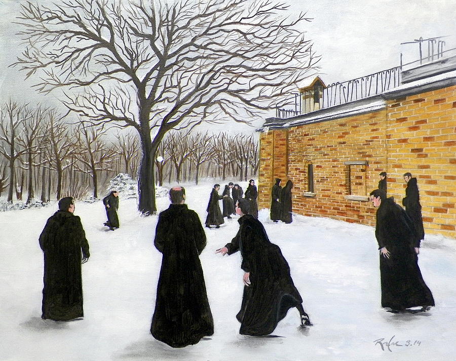 Winter Painting - The Monks of Clear Creek Abby by RB McGrath