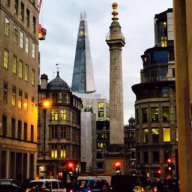 London Photograph - The #monument #london And The #shard by Dharmesh Bharadva