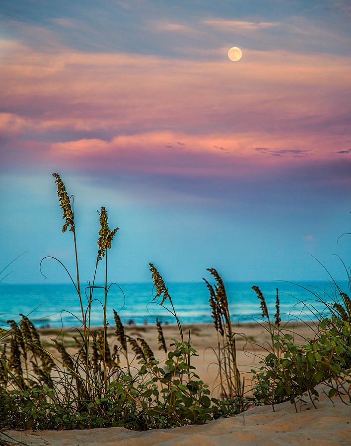 The Moon And The Sunset At South Padre Island 11 By 14 Crop Photograph