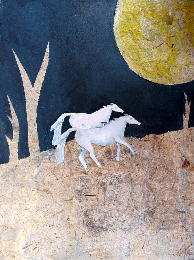 The Moon and Two Horses Mixed Media by JOANNE McCubrey - Fine Art America