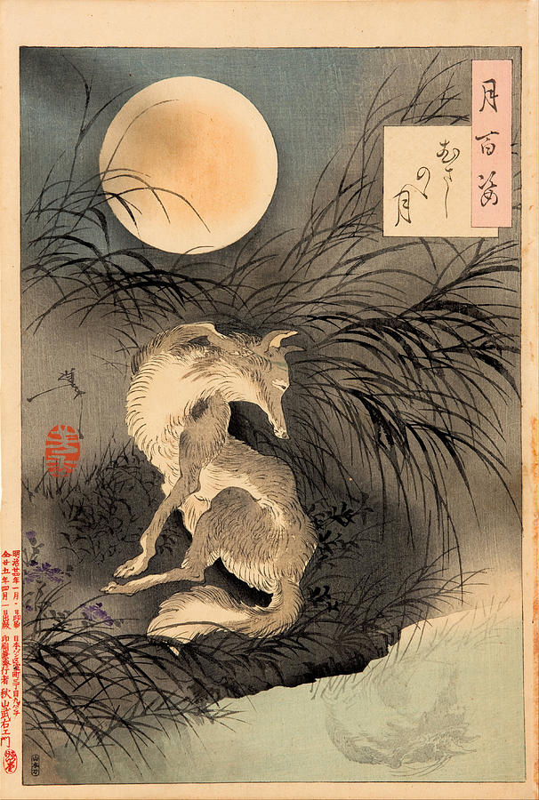 Tsukioka Yoshitoshi Drawing - The moon on Musashi Plain . Musashino no tsuki by Tsukioka Yoshitoshi