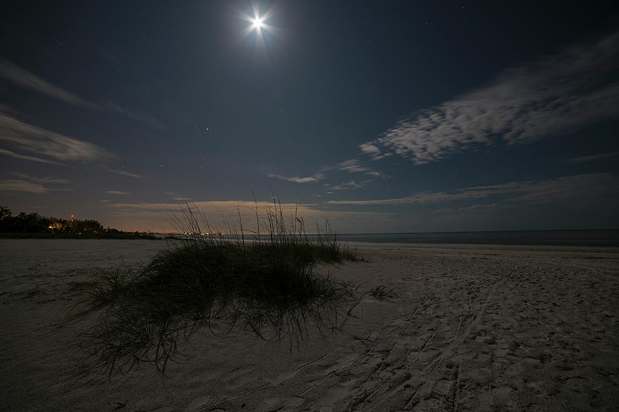 The moon over Fort Myers Beach Fort Myers Florida Photograph by Toby McGuire