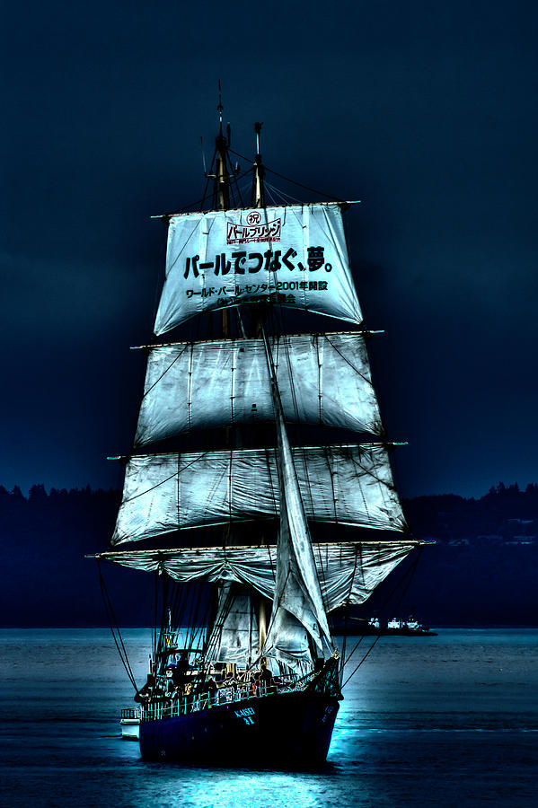 Tacoma Photograph - The Moonlit Kaisei Brigantine Tall Ship by David Patterson