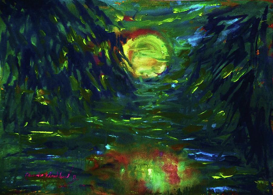 The moonrise Reflection  Painting by Wanvisa Klawklean