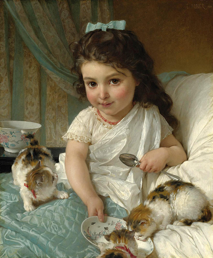 Bed Painting - The Morning Meal by Emile Munier