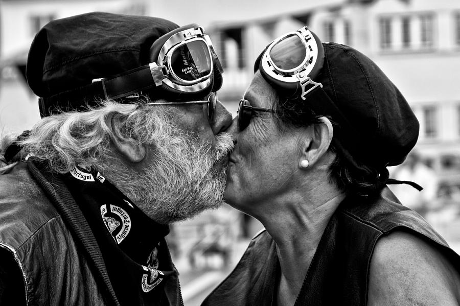 Goggle Photograph - The Motard Kiss by Luis Sarmento
