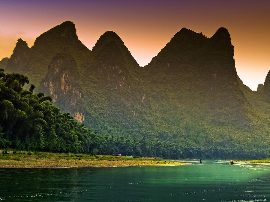 The mountain can not stop the sunset-China Guilin scenery Lijiang River in Yangshuo Photograph by Artto Pan