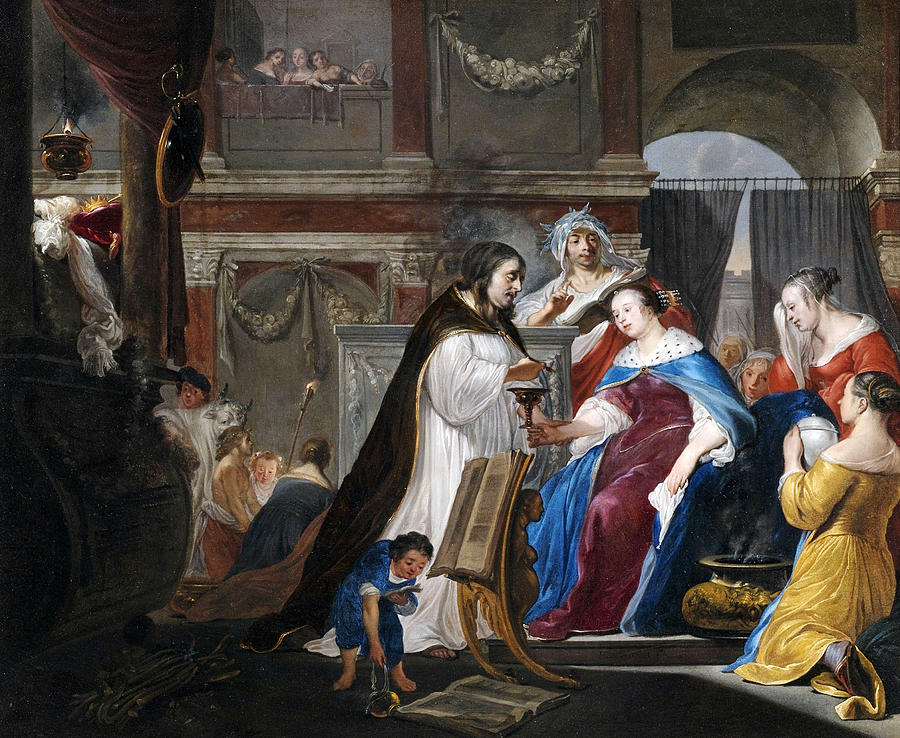 The mourning of Queen Artemisia for King Mausolus Painting by Arnold Houbraken