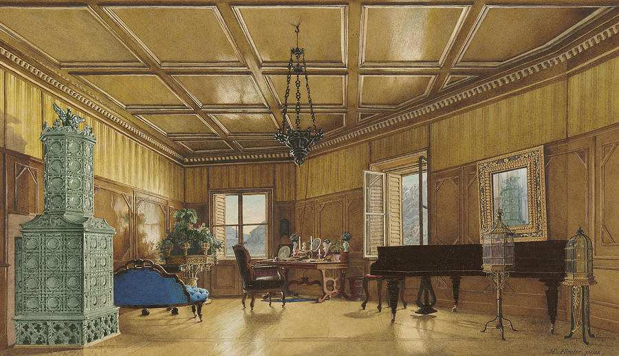 Castle Painting - The Music Room of Archduchess Margarete  Princess of Saxony by Heinrich Von Forster