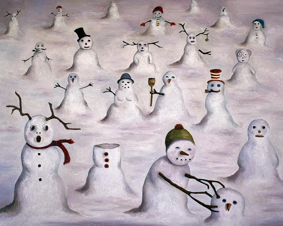 Winter Painting - The Mystery Revealed on Snowman Hill by Leah Saulnier The Painting Maniac