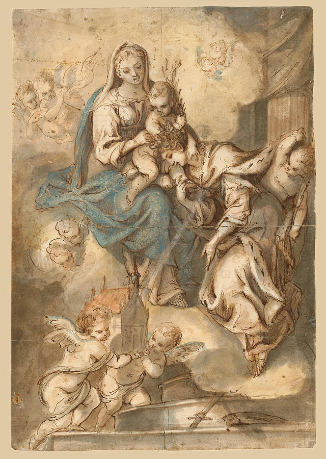 The Mystic Marriage of Saint Catherine Drawing by Johann Andreas Wolff