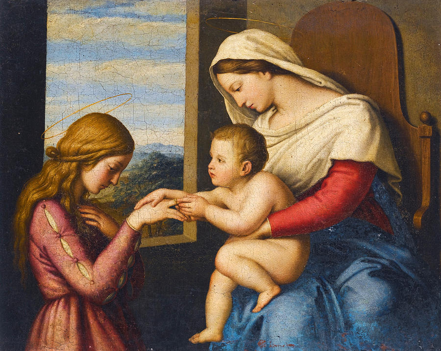 Sassoferrato Painting - The Mystic Marriage of Saint Catherine by Sassoferrato