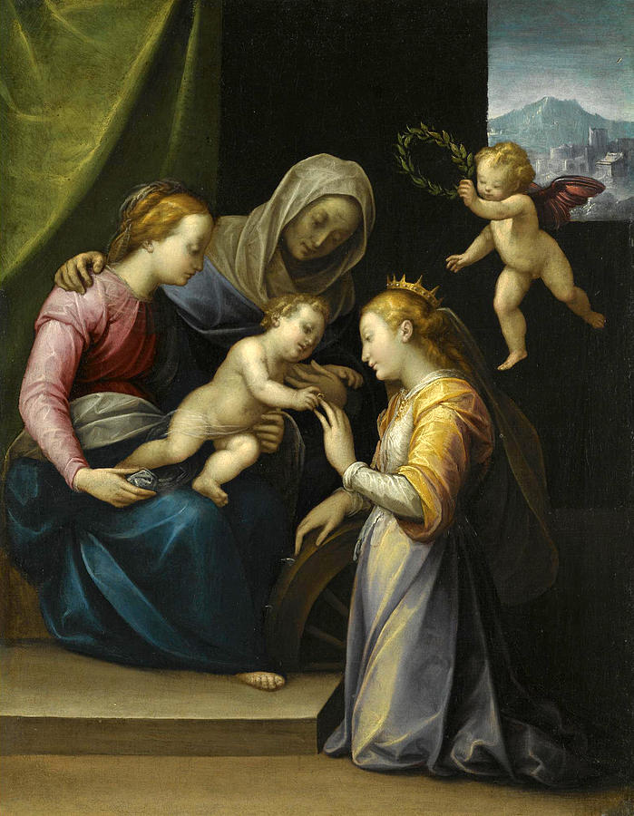 The Mystic Marriage of Saint Catherine Painting by Workshop of Guglielmo Caccia