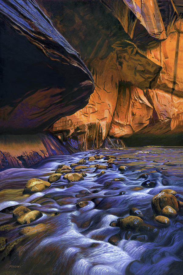Canyon Stream, The Narrows, Zion National Park, Acrylic Painting Painting by Mick Flodin