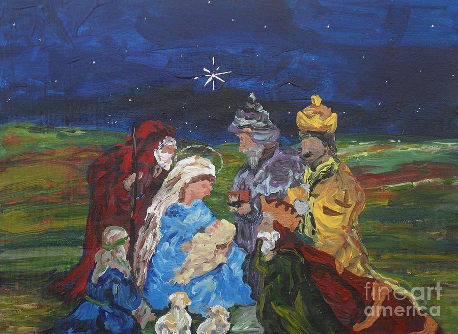 Holiday Painting - The Nativity by Reina Resto