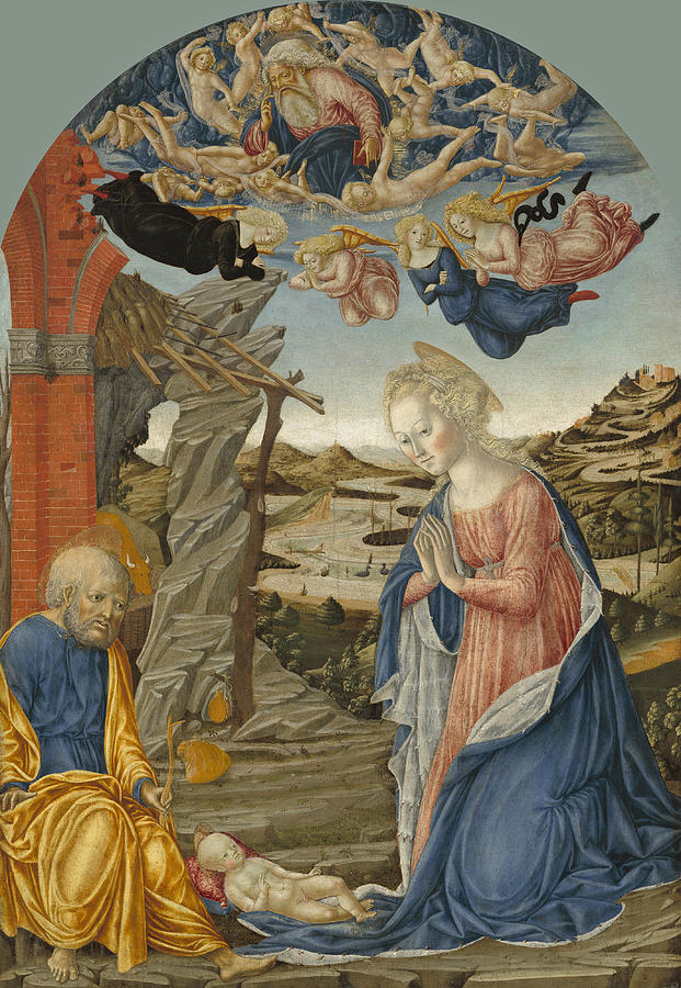 The Nativity with God the Father Surrounded by Angels and Cherubim Painting by Francesco di Giorgio Martini