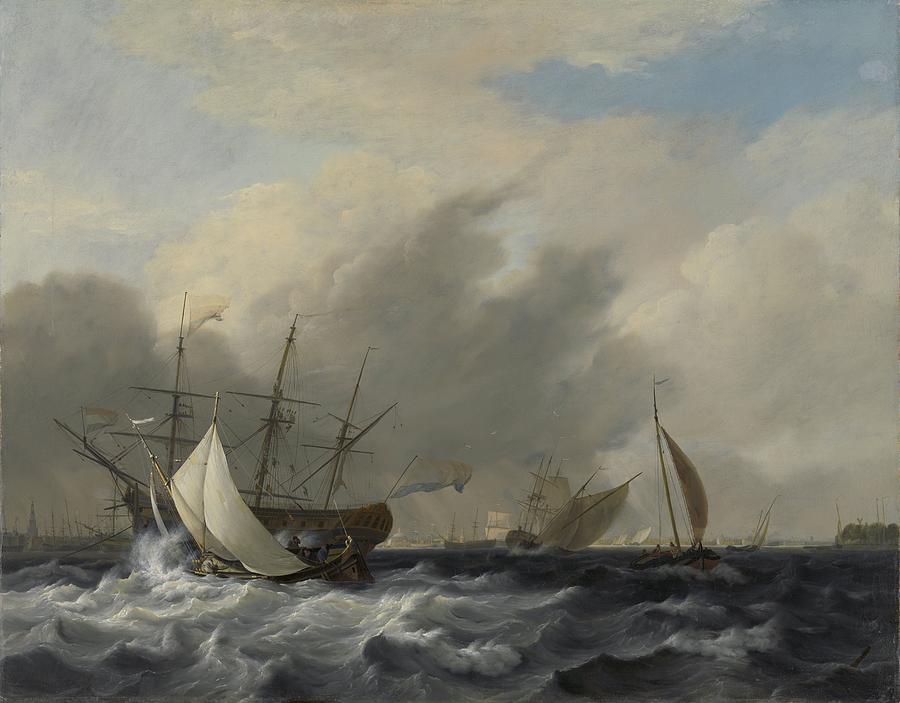 The Navy Man-of-War Amsterdam off the Westerlaag on Y at Amsterdam, Nicolaas Baur, 1807 Painting by Celestial Images