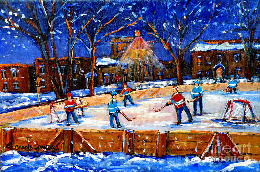 The Neighborhood Hockey Rink Painting by Carole Spandau