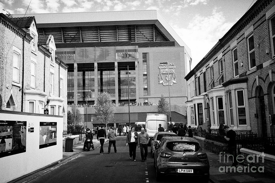 Football Photograph - The new main stand at Liverpool FC anfield stadium from surrounding streets Liverpool Merseyside UK by Joe Fox