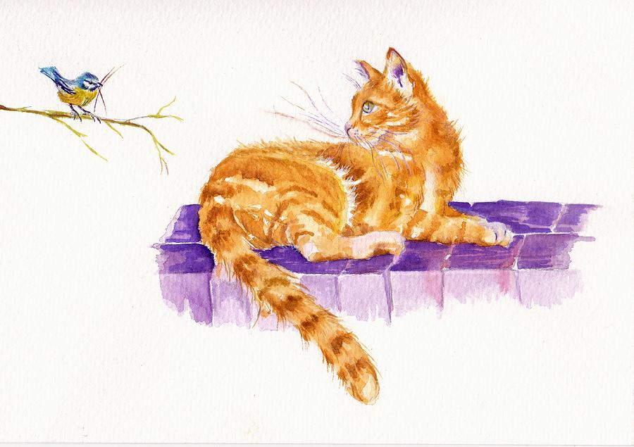 Ginger Cat - The New Neighbour Painting by Debra Hall