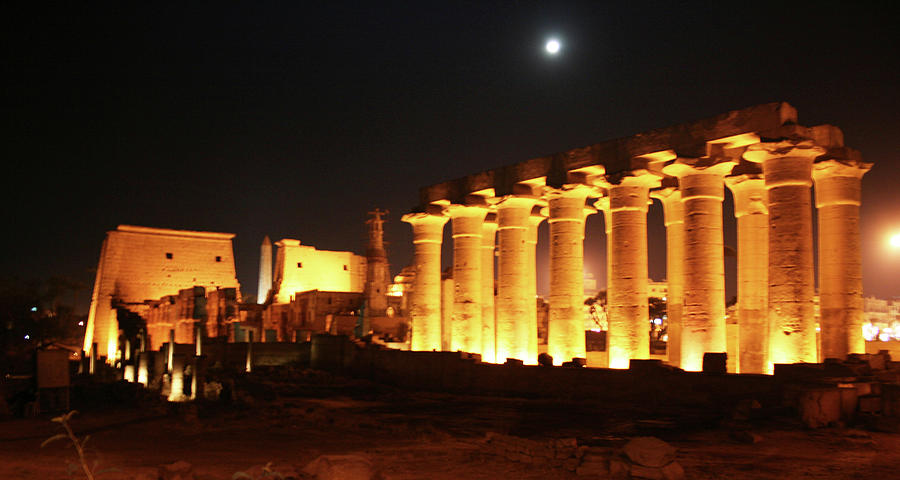 Architecture Photograph - The night and the moon at Temple of Luxor by Ayman Alenany