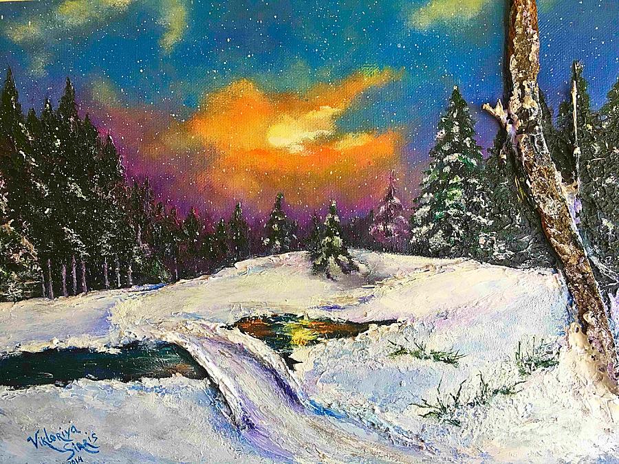 Winter Sunset Painting - A Night Before Christmas by Viktoriya Sirris