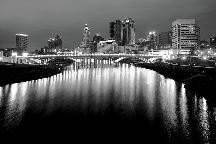 The Night Lights of Columbus Ohios Skyline Reflections Photograph by Gregory Ballos