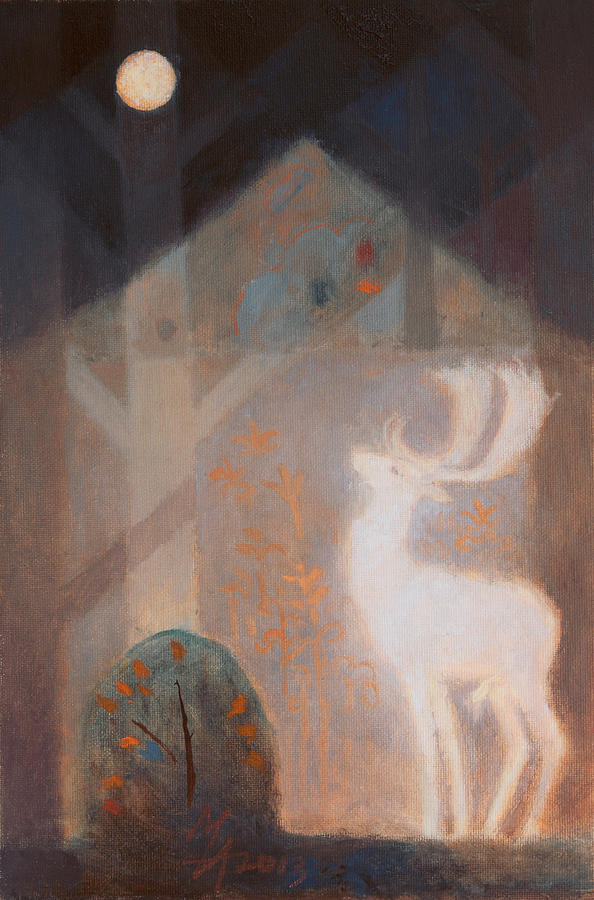 The Night of the White Fallow Deer Painting by Attila Meszlenyi