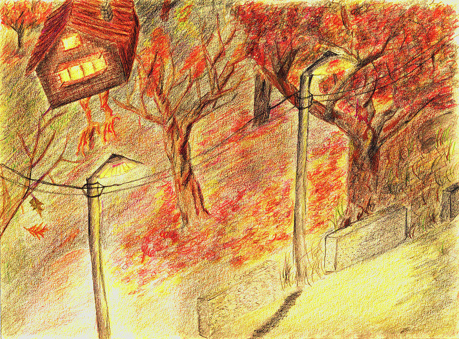 The night road adventures Drawing by Medea Ioseliani