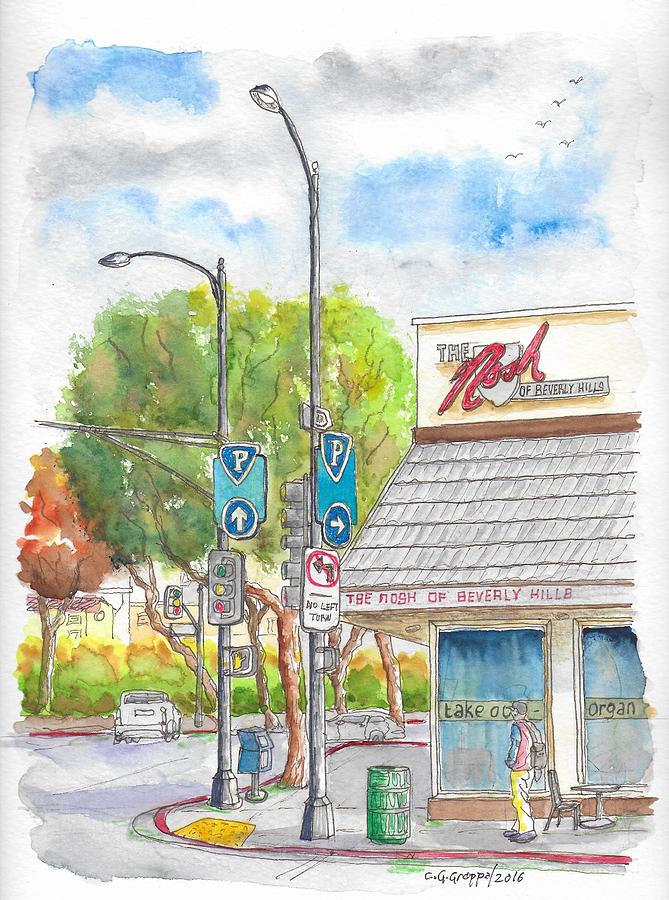 City Scene Painting - The Nosh of Beverly Hills, Little Santa Monica and Roxbury, Beverly Hills, California by Carlos G Groppa