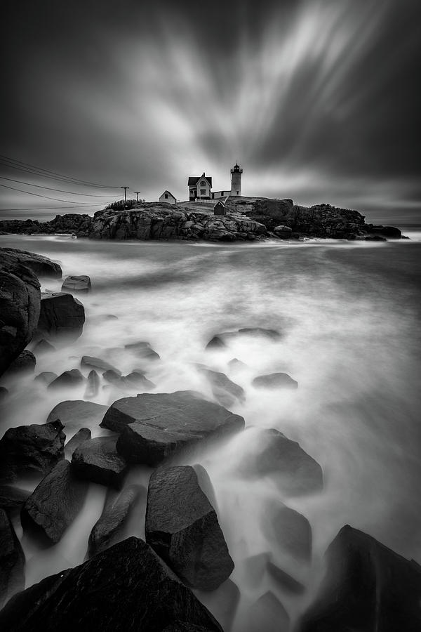 Black And White Photograph - The Nubble in Black and White by Rick Berk