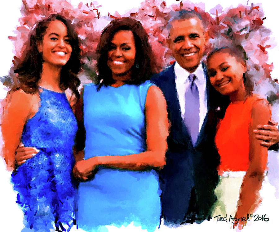 Impressionism Digital Art - The Obama Family by Ted Azriel