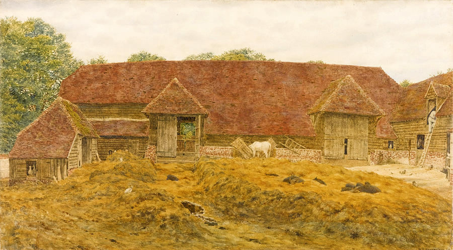 The Old Barn at Whitchurch Drawing by George Price Boyce