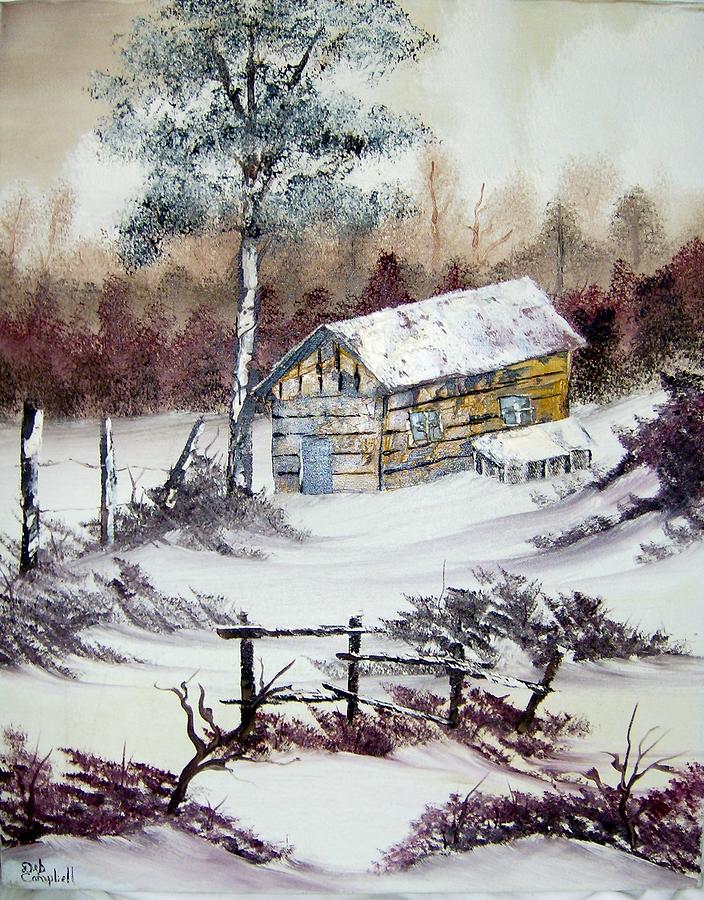 The Old Barn in Winter Painting by Debra Campbell