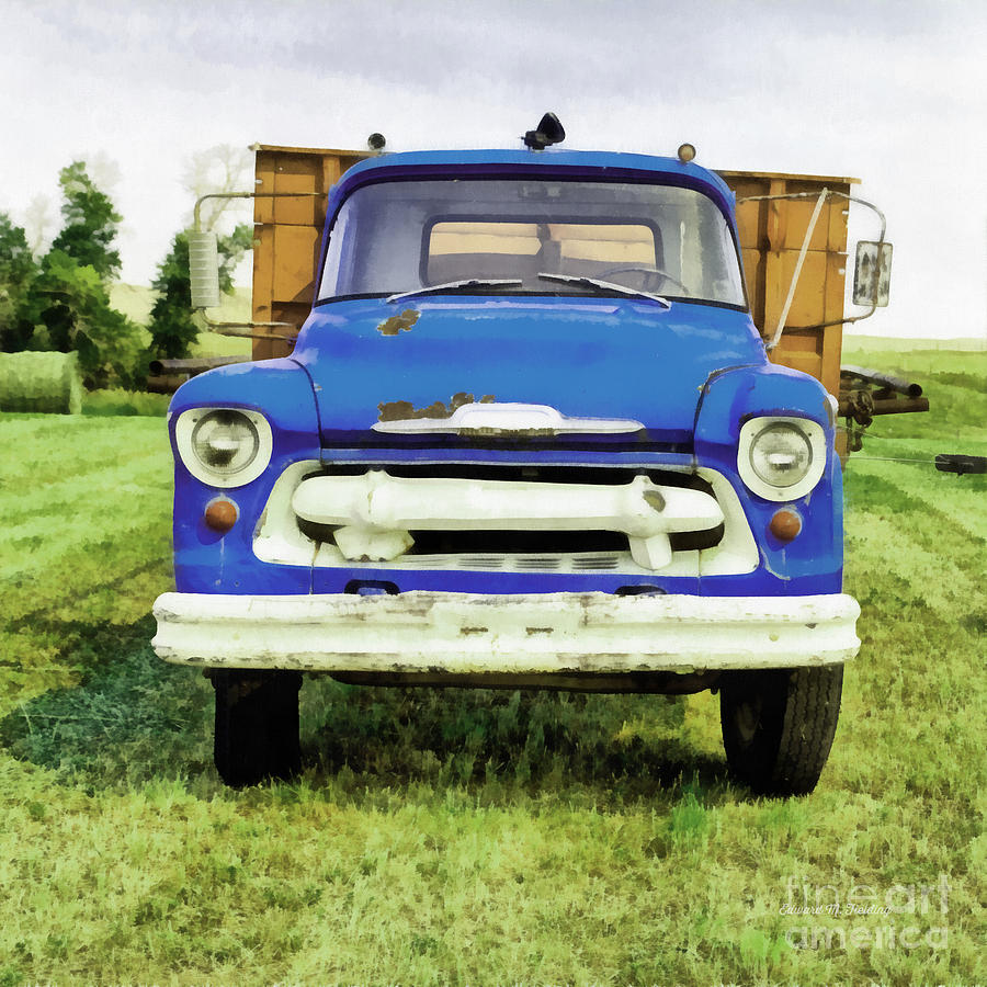 The Old Blue Farm Truck Painting Photograph by Edward Fielding