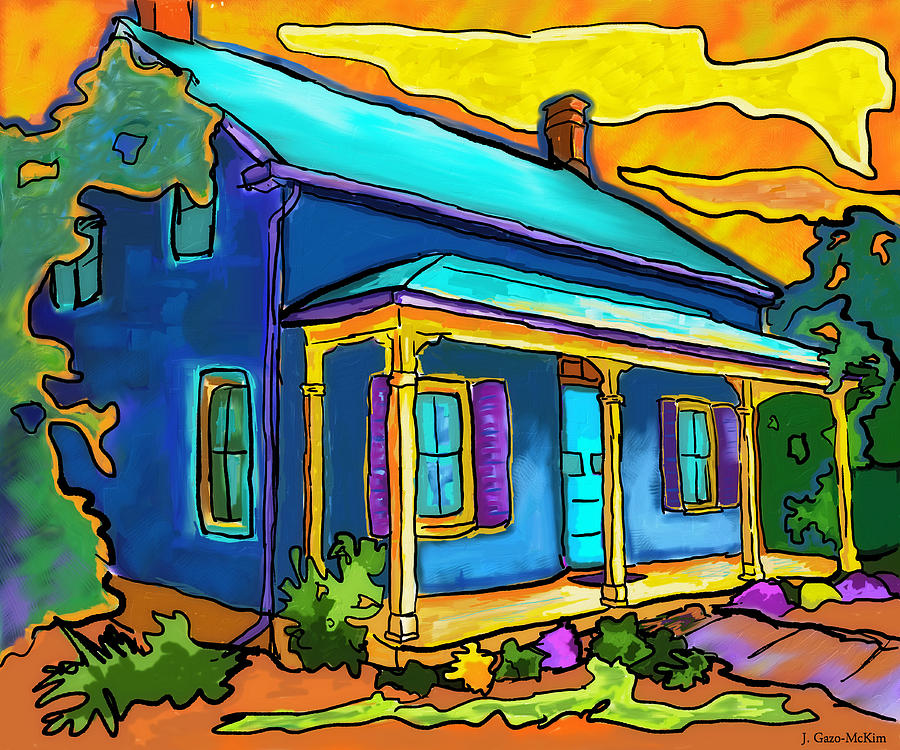 Vintage Digital Art - The Old Blue House by Jo-Anne Gazo-McKim