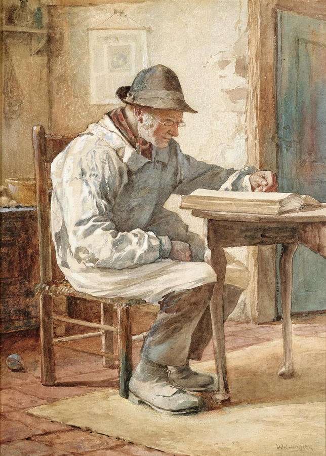 The Old Book Drawing by Walter Langley