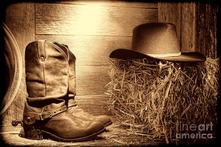 Cowboy Hat and Boots Metal Print by Olivier Le Queinec - Fine Art America