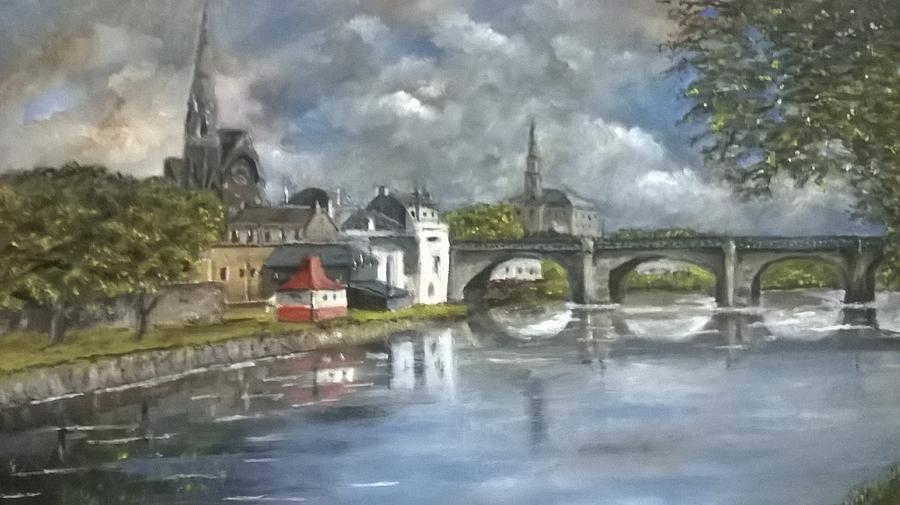 Landscape Painting - The Old Bridge Irvine Ayrshire Scotland by John Bowie