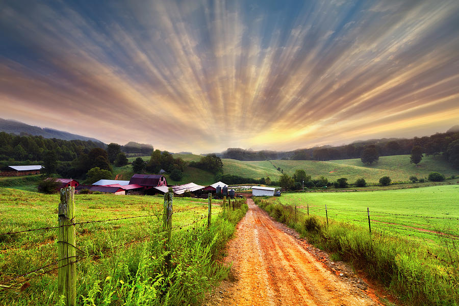 The Old Farm Lane Under Rays of Hope Photograph by Debra and Dave Vanderlaan