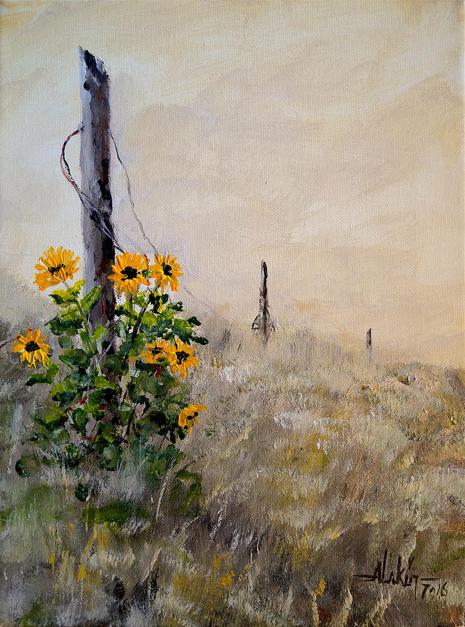 Flower Painting - The Old Fence by Alan Lakin