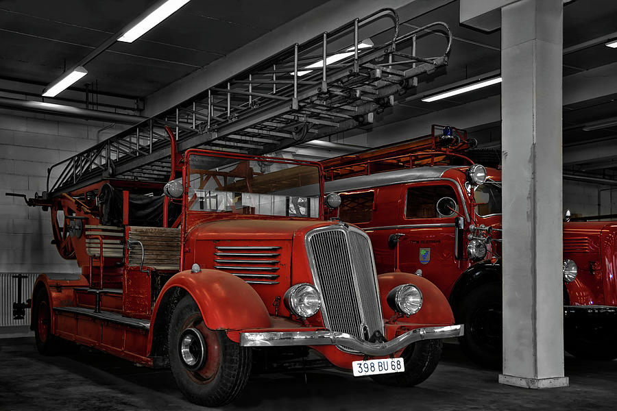 Vintage Photograph - The Old Fire Trucks by Joachim G Pinkawa