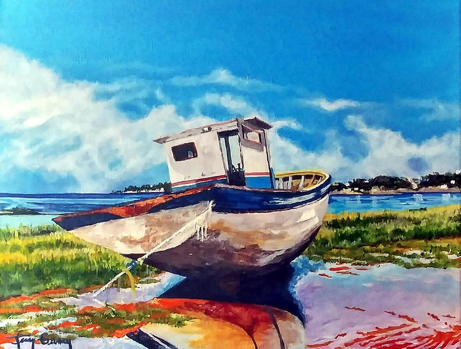 The Old Fishing Boat Painting by Terry Ganey Old Boat Painting