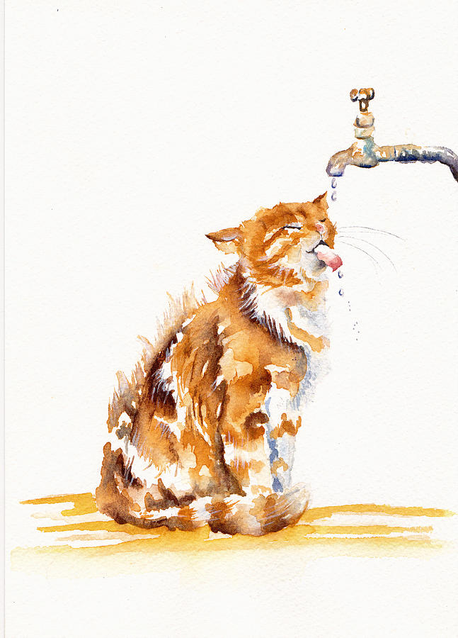 The Old Garden Tap - Drinking Cat Painting by Debra Hall